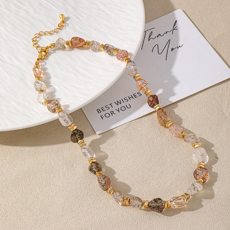 Linglang Colored Crystal Necklaces Natural Stone Beaded Necklace Black Quartz Rutilated Necklace Beaded Jewelry