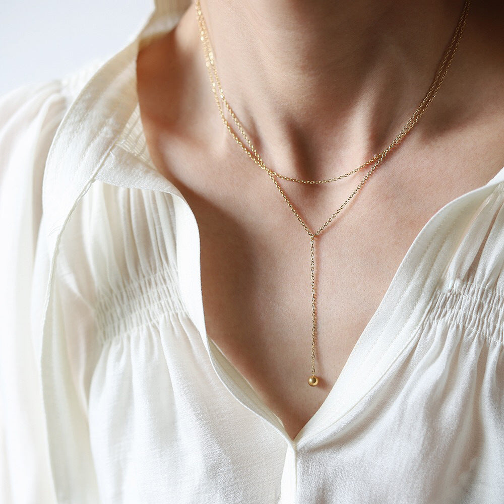 Linglang Minimalist Y-shaped Tassel Gold Chain Stacked Necklace 18K Gold Plated Layered Necklace Gold Jewelry
