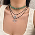 Linglang Vintage Beaded Necklace with Turquoise Pendant Bohemia Necklace Set