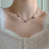 Elegant Flower Crystal Bracelet Purple Beaded Necklace Bracelet Set Stylish Beaded Choker Jewelry