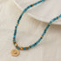 Linglang Retro Colored Natural Stone Necklace Handmade Moroxite Beaded Necklace Boho Style Chain Pendant Necklace Beaded Necklace