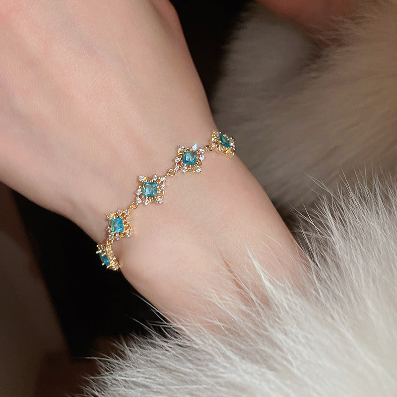 Linglang Blue Zirconia Bracelet Sterling Adjustable Bracelet Boho Gold Plated Tennis Bracelet Zirconia Jewelry