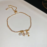 Linglang 14K Gold Plated Zircon Bracelet Snowflake Cross Pearl Bracelet Elegant Tennis Bracelet Ideas