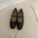 Retro Square Head Mary Jane Shoes with Strap Slip On Flats Black Ballet Flats Mary Jane Flats