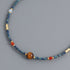 Linglang Retro Colored Natural Stone Bead Beaded Necklace Tigerite Necklace Choker  Vintage Jewelry