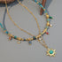 Linglang Natural Malachite Beaded Necklace Boho Style 18K Gold-plated Layered Necklace Natural Stone Jewelry