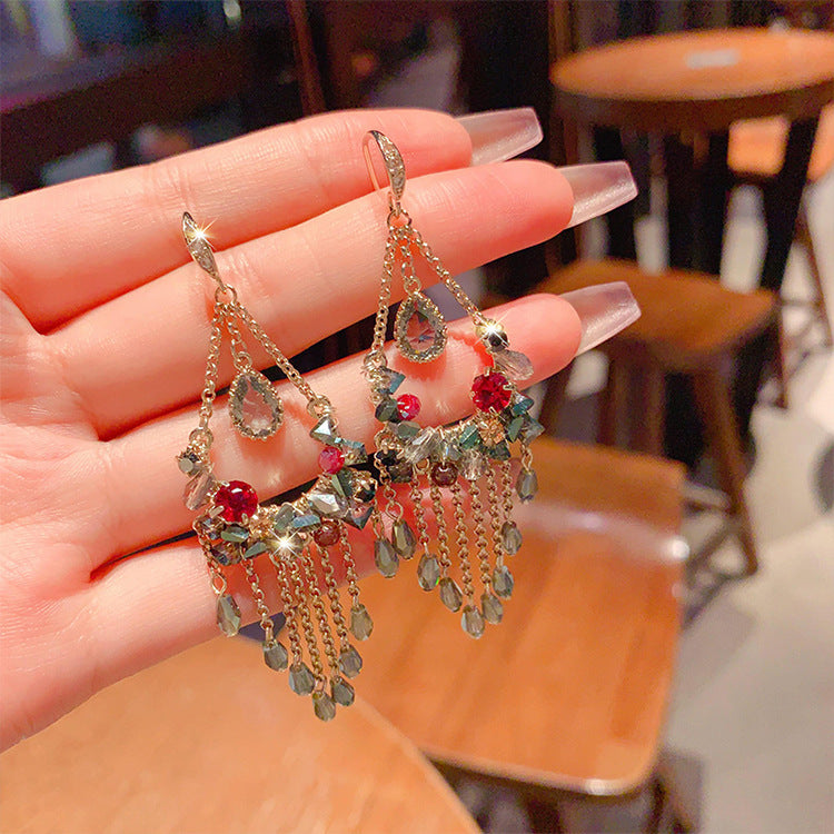 Linglang Bohemian Earrings Crystal Floral Dangle Drop Earrings Vintage Beaded Earrings Pearl Jewelry