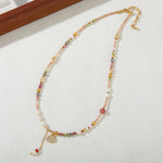 Linglang Handmade Colorful Beaded Necklace Natural Stone Pendant Necklace Freshwater Pearl Jewelry