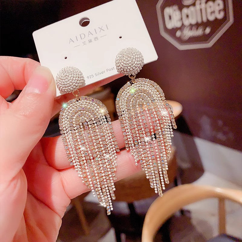 Sterling Long Tassel Earrings Dainty Drop Earrings Boho Beaded Dangle Earrings