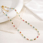 Linglang Boho Beaded Gemstone Necklace Pearl Necklace Colored Beaded Necklace for Summer Handmade Jewelry