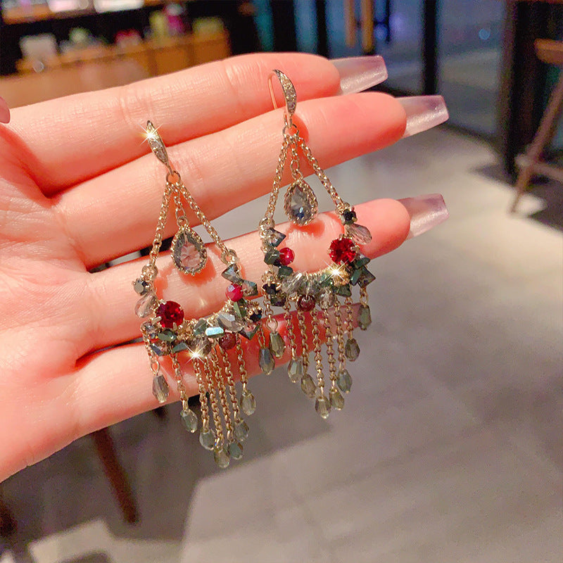 Linglang Bohemian Earrings Crystal Floral Dangle Drop Earrings Vintage Beaded Earrings Pearl Jewelry
