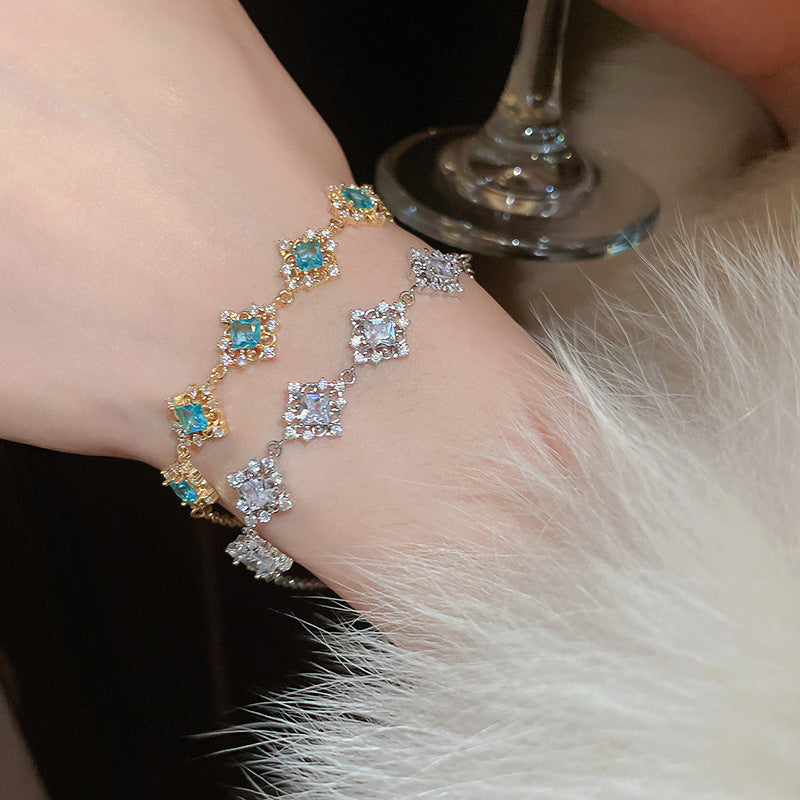 Linglang Blue Zirconia Bracelet Sterling Adjustable Bracelet Boho Gold Plated Tennis Bracelet Zirconia Jewelry