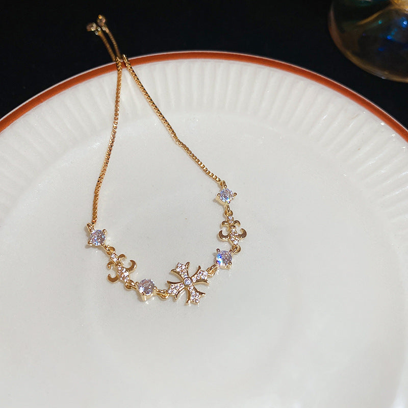 Linglang Iris Cross Gold Plated Bracelet Trendy Adjustable Zircon Bracelet Trendy Jewelry Gifts