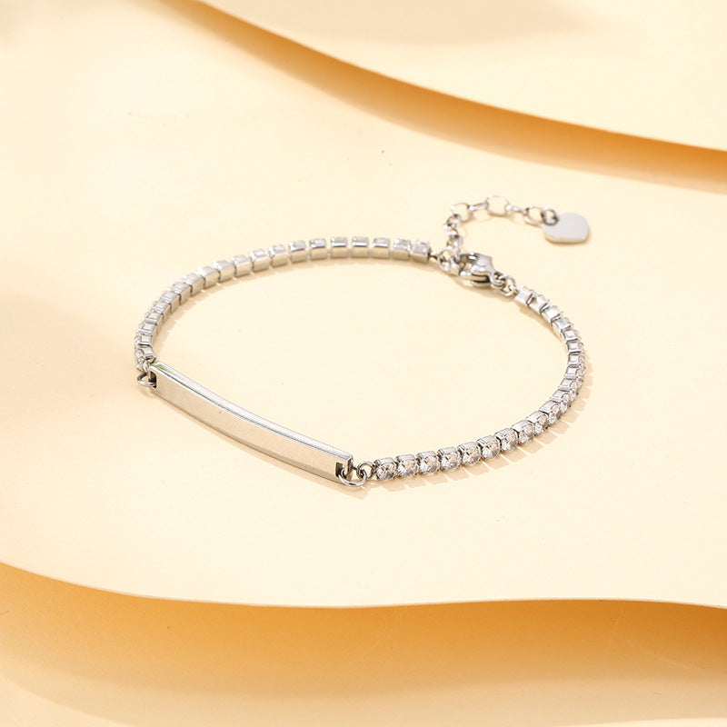 Linglang Stylish Simple Diamond-encrusted Titanium Steel Bracelet 18K Gold Plated Steel Bracelet