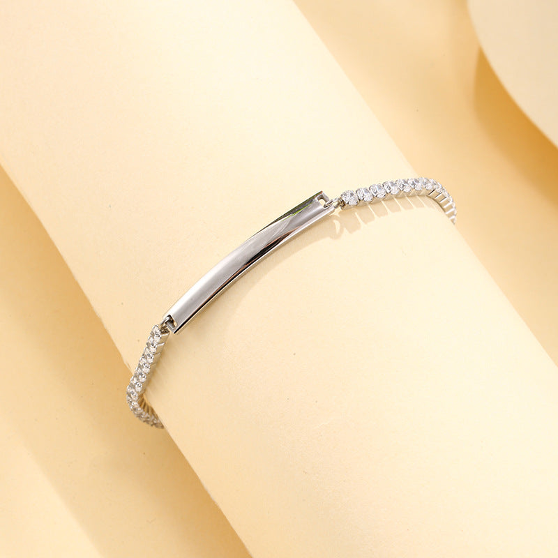 Linglang Stylish Simple Diamond-encrusted Titanium Steel Bracelet 18K Gold Plated Steel Bracelet