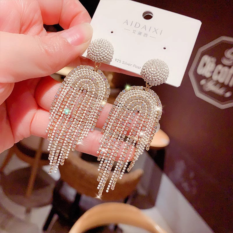 Sterling Long Tassel Earrings Dainty Drop Earrings Boho Beaded Dangle Earrings
