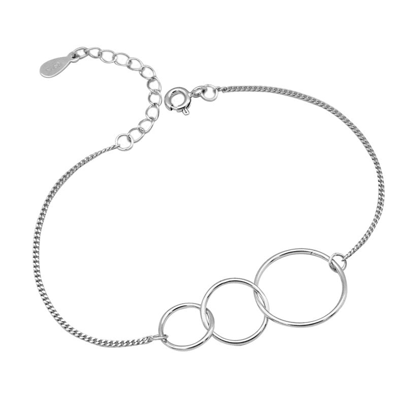 Linglang S925 Sterling Silver Bracelet Adjustable Charm Circle Bracelet Silver Jewelry Gift for Women