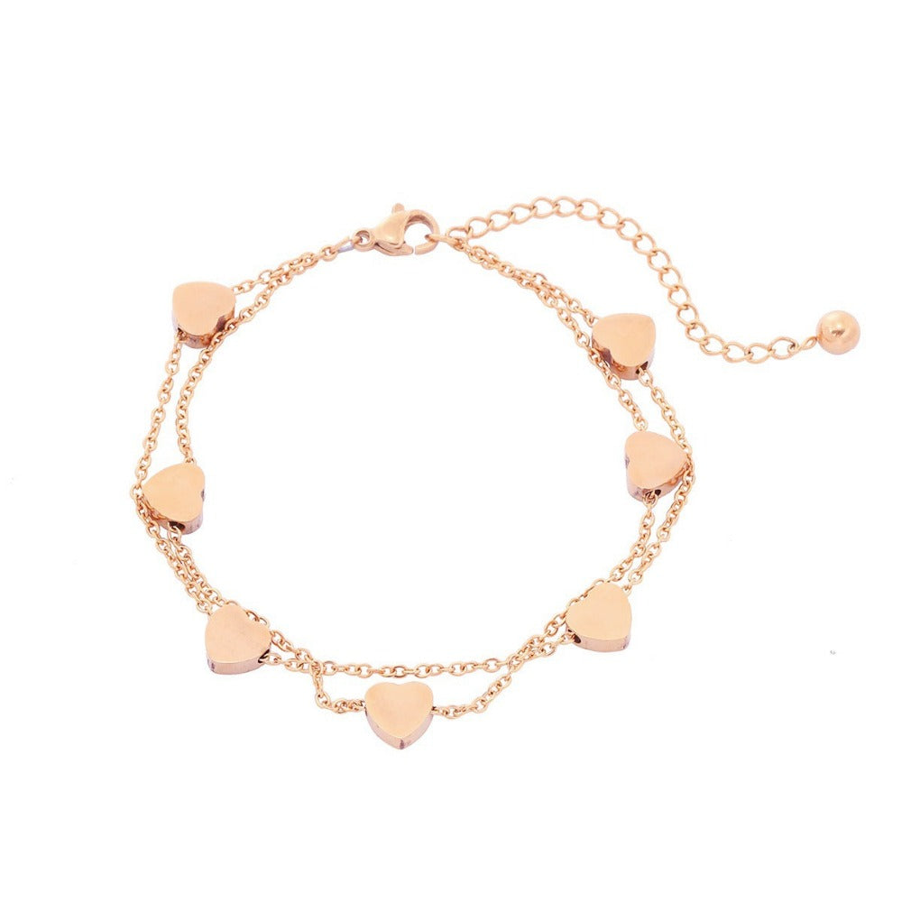 Linglang Heart Gold Bracelets for Women 18K Gold-plated Adjustable Layered Bracelet Chain Layering Jewelry