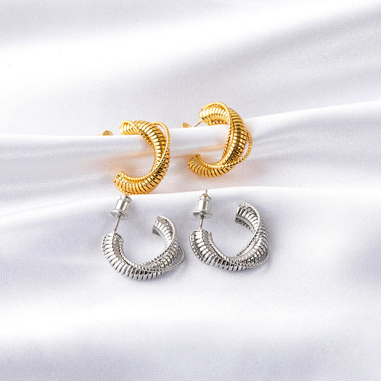 Linglang Irregular Three-ring Gold Plated Earrings Hypoallergenic Stud Earrings Simple Elegant Earrings Jewelry