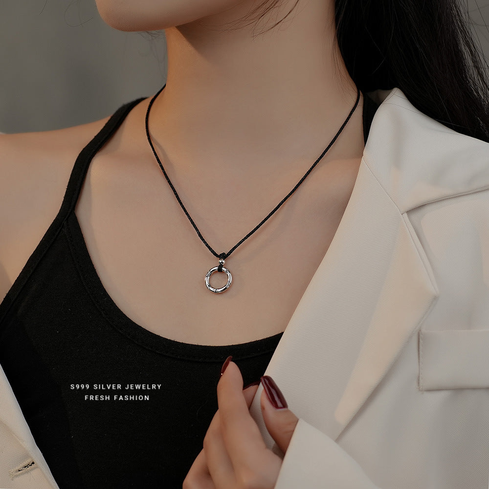 Linglang S999 Silver Necklace Safety Blessing Necklace Stylish Simple Blessing Choker for Sensitive Skin