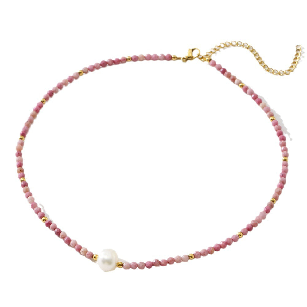 Linglang Elegant Simple Rhodochrosite Beaded Necklace Pearl Necklace Natural Stone Jewelry Gift