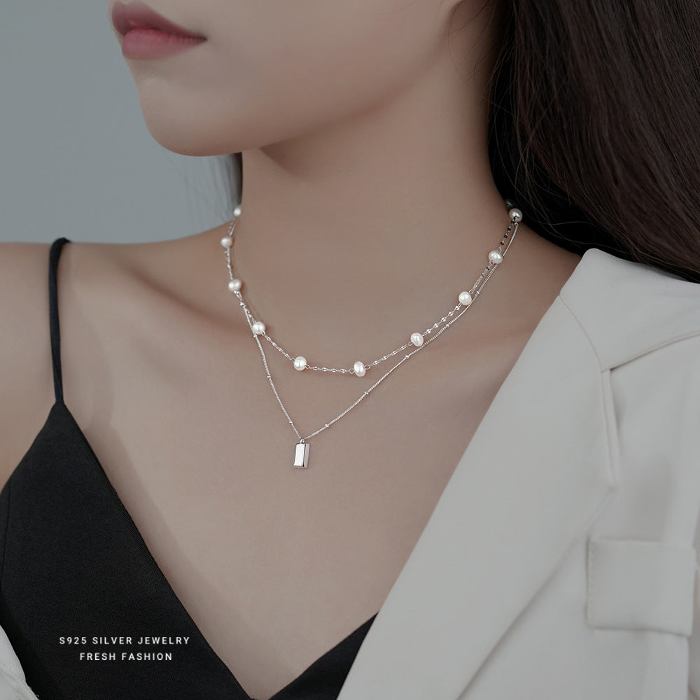 Linglang S925 Sterling Silver Necklace for Women Clavicle Chain Shiny Necklace Dainty Gifts Silver Jewelry Gifts