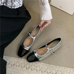 Retro Ballet Flats with Strap Silver Mary Jane Flats Slip On Flats Mary Jane Shoes Women's Flats