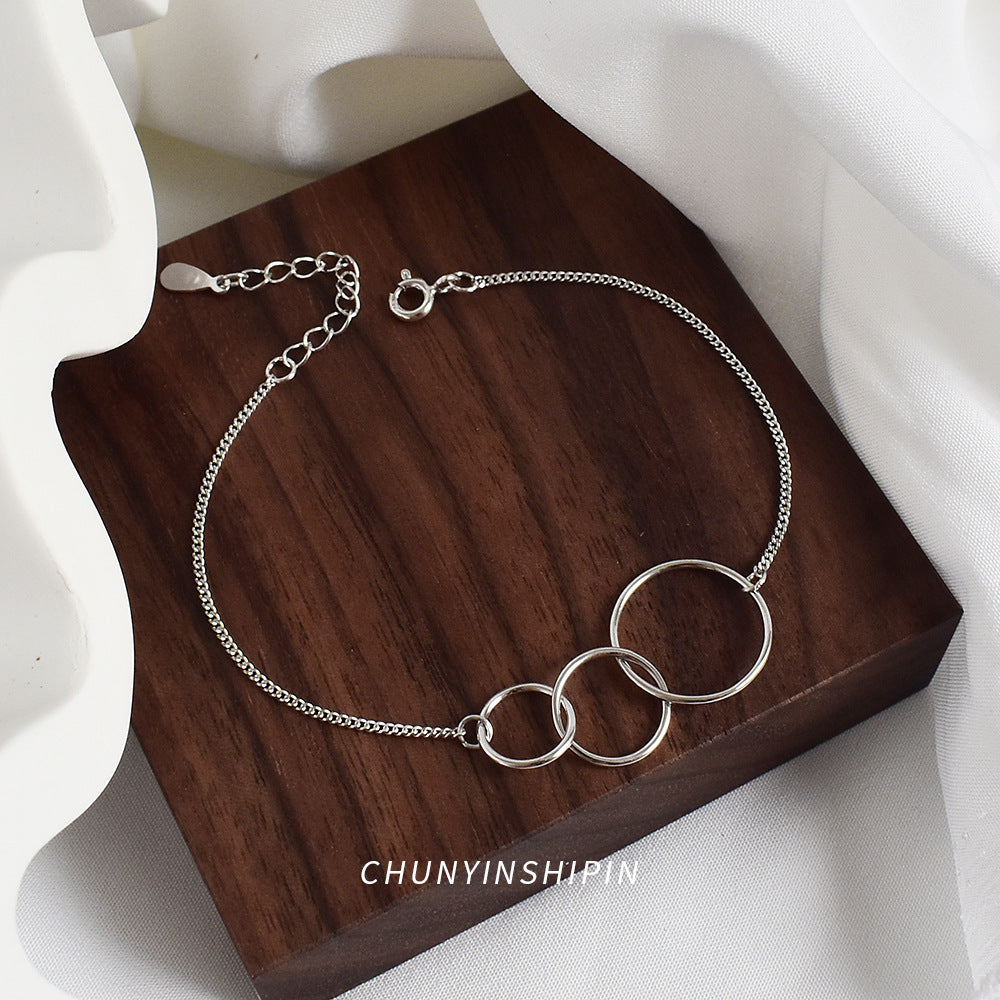 Linglang S925 Sterling Silver Bracelet Adjustable Charm Circle Bracelet Silver Jewelry Gift for Women