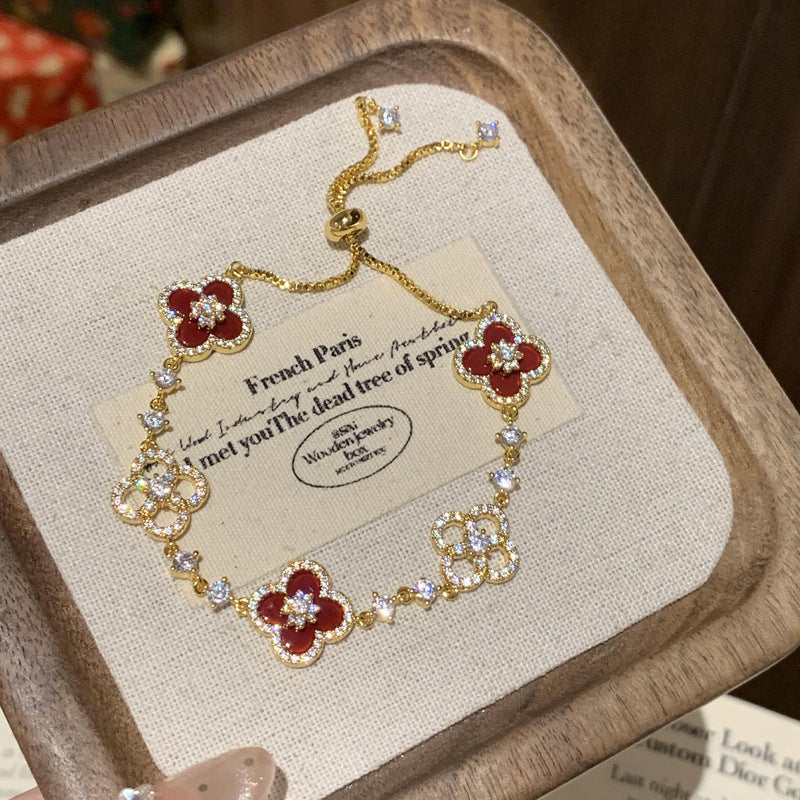 Linglang 18K Gold Plated Clover Lucky Bracelet for Women Flower Adjustable Chain Bracelets Trendy Jewelry Gifts
