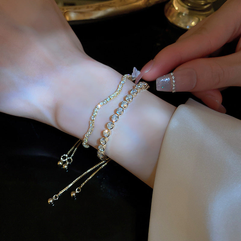 Linglang Adjustable Chain Bracelet for Women Dainty Gold Plated Tennis Bracelets Zirconia Jewelry