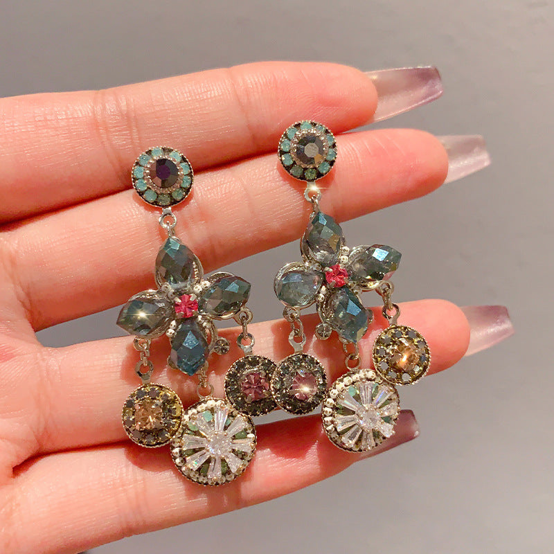 Linglang S925 Silver Boho Earrings Beaded Earrings Flower Dangle Earrings Vintage Beaded Jewelry