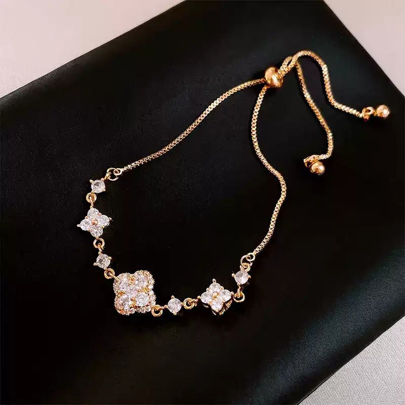 Linglang Dainty 14K Gold Plated Bracelet Zircon Bracelet Retro Tennis Bracelets Adjustable Gold Bracelet