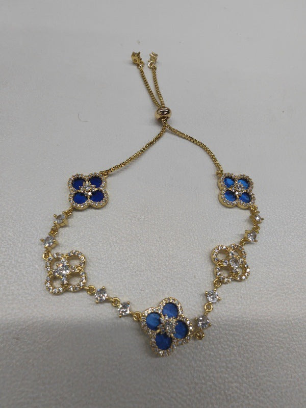 Linglang 18K Gold Plated Clover Lucky Bracelet for Women Flower Adjustable Chain Bracelets Trendy Jewelry Gifts
