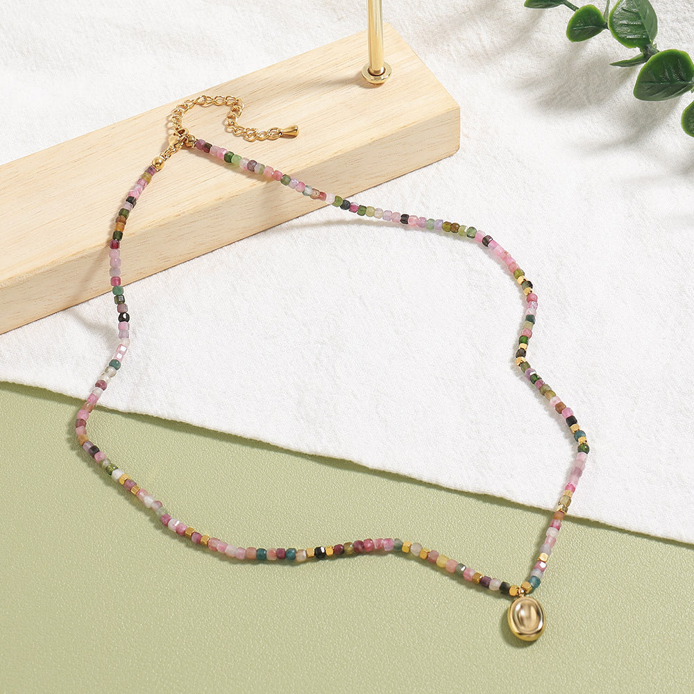 Natural Tourmaline Natural Stone Necklace Handmade Beaded Pendant Necklace Chic Charm Necklace Choker for Girls