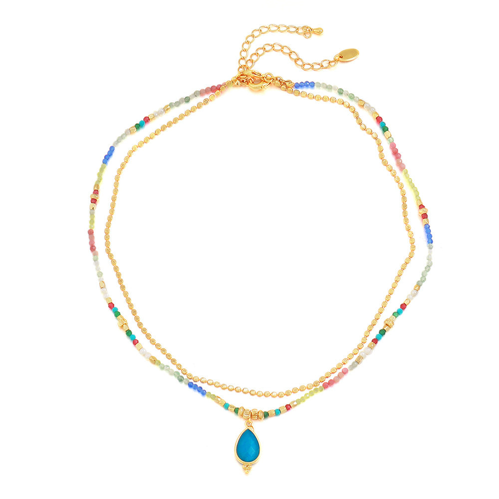 Linglang Colorful Natural Turquoise Beaded Necklace Handmade Layered Necklace Set Pendant Necklace