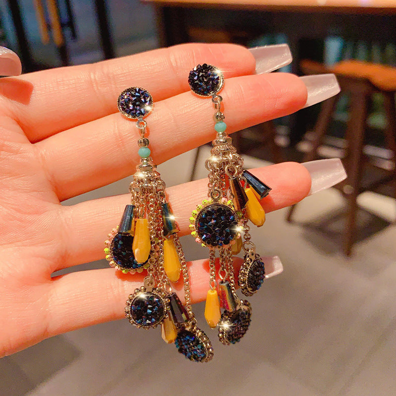 S925 Silver Earrings Boho Drop Earrings Long Beaded Dangle Earrings