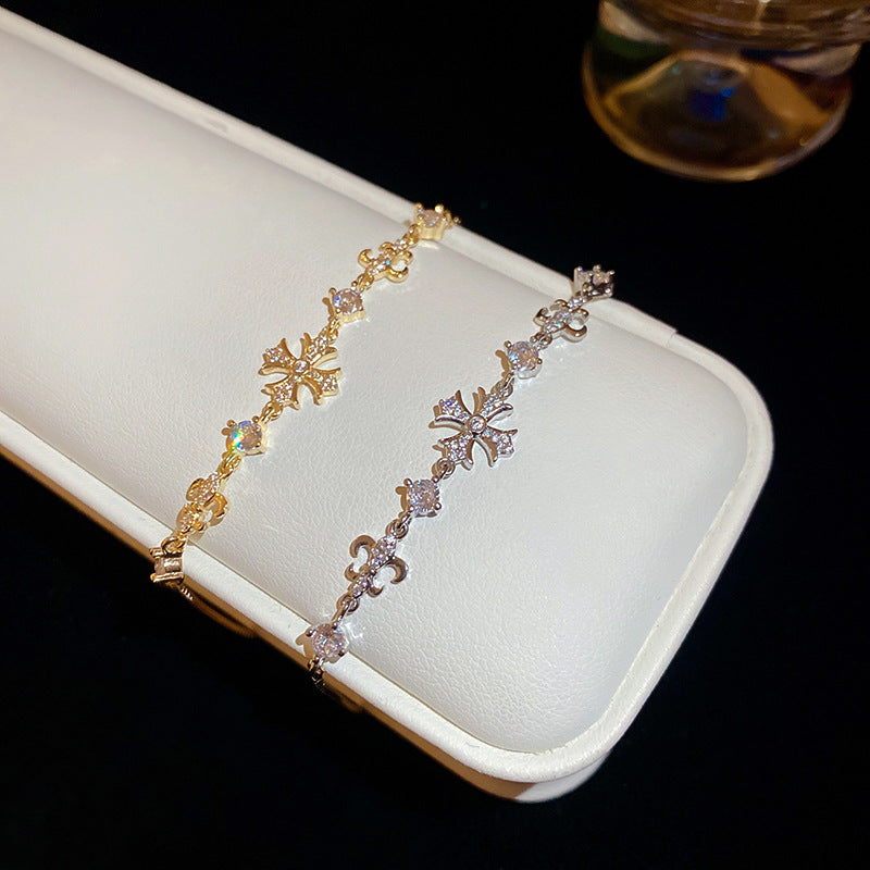 14K Gold Plated Zircon Bracelet Snowflake Cross Pearl Bracelet