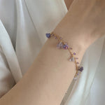 Elegant Flower Crystal Bracelet Purple Beaded Necklace Bracelet Set Stylish Beaded Choker Jewelry