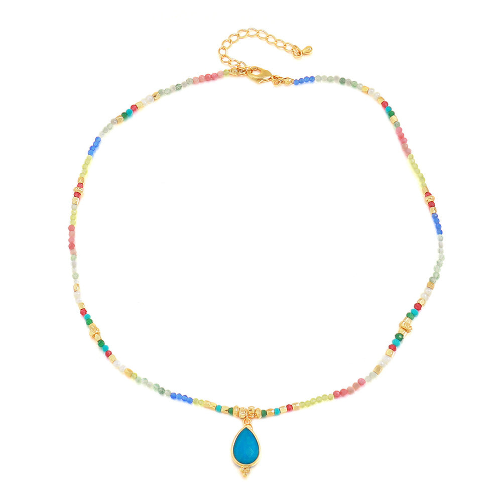 Linglang Colorful Natural Turquoise Beaded Necklace Handmade Layered Necklace Set Pendant Necklace