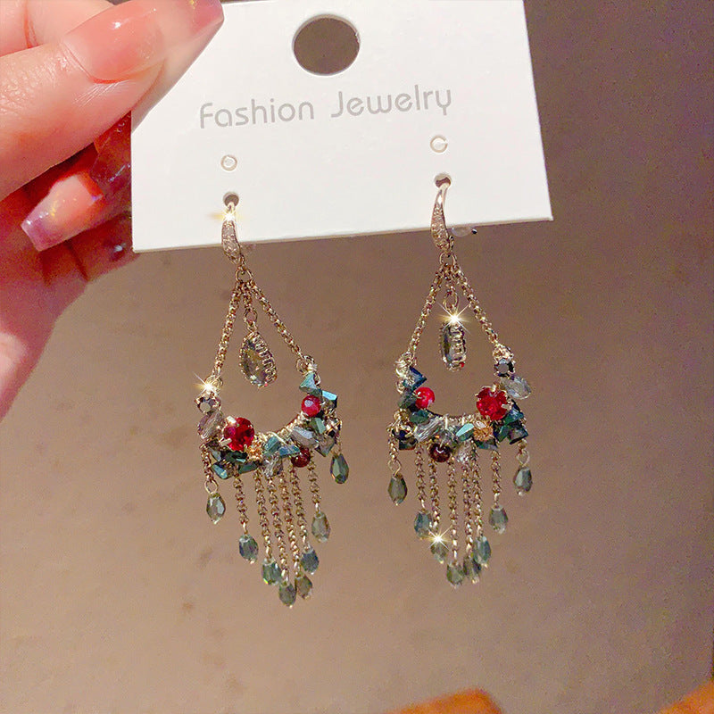 Linglang Bohemian Earrings Crystal Floral Dangle Drop Earrings Vintage Beaded Earrings Pearl Jewelry