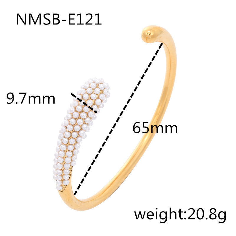 Linglang Fashion Colored Diamond Pearl Bracelet 18K Gold-plated Cuff Bracelet Adjustable Bangle