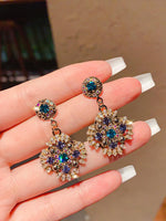Sterling Boho Drop Earrings Retro Beaded Earrings Vintage Rhinestone Dangle Earrings