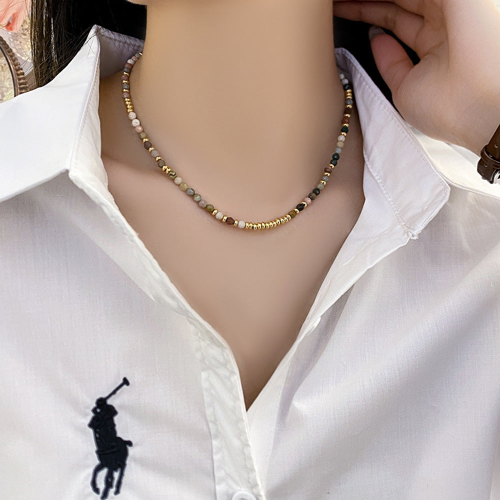 Retro Natural Stone Necklace Beaded Necklace for Women