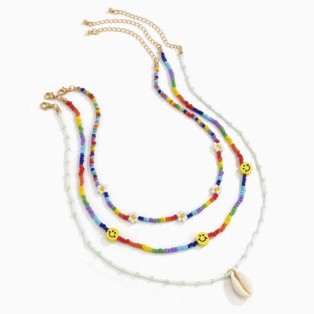 LingLang  Retro Splicing Beaded Necklace Bohemia Shell Necklace for Women