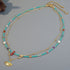Linglang Retro Natural Stone Beaded Necklace 18K Gold Plated Pendant Necklace Stacked Choker