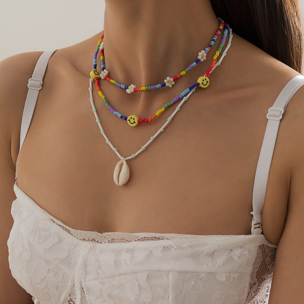 Retro Splicing Beaded Necklace Bohemia Shell Necklace for Women