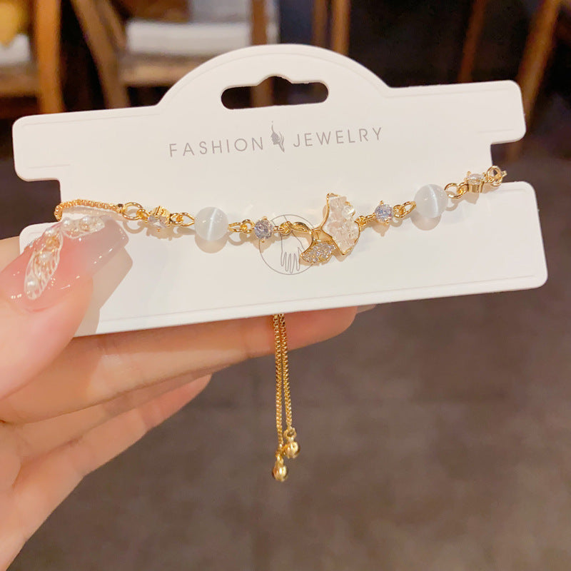 Linglang 14K Gold Plated Stackable Bracelets Crystal Beaded Bracelet Trendy Tennis Bracelets Gold Bracelet