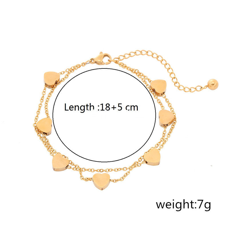 Linglang Heart Gold Bracelets for Women 18K Gold-plated Adjustable Layered Bracelet Chain Layering Jewelry