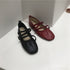 Red Mary Jane Flats Soft Ballet Flats with Straps Comfortable Mary Janes Shoes Burgundy Flats