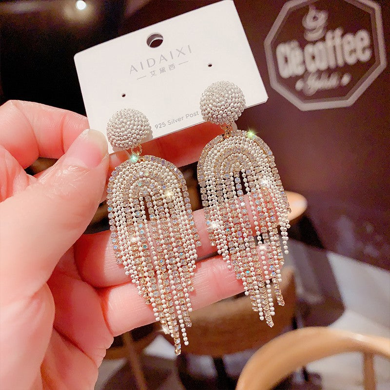 Sterling Long Tassel Earrings Dainty Drop Earrings Boho Beaded Dangle Earrings